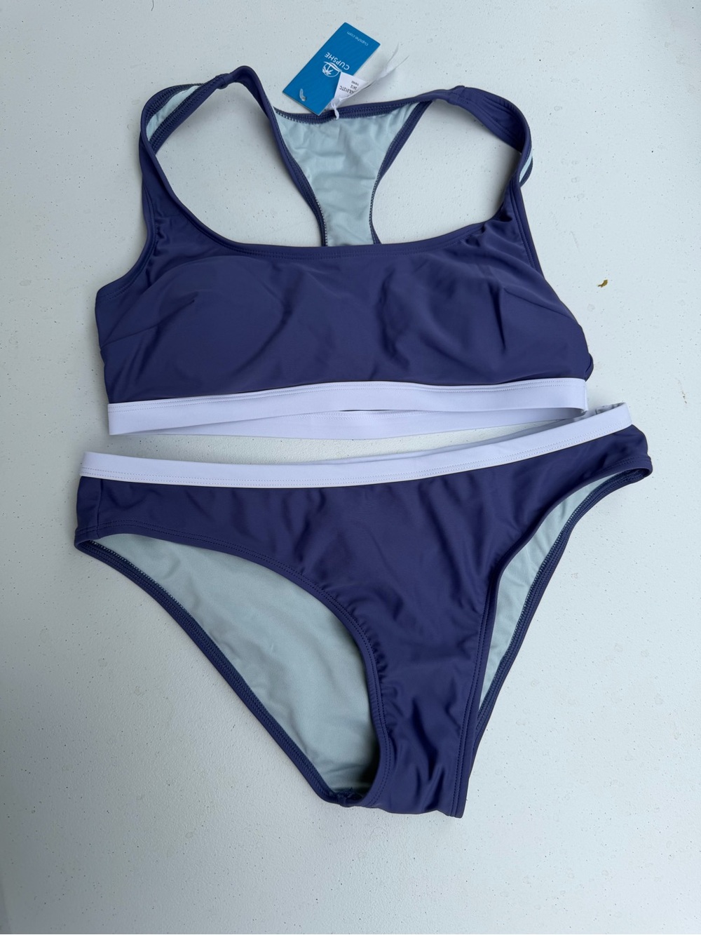 Cupshe Navy Bikini Set with White Band